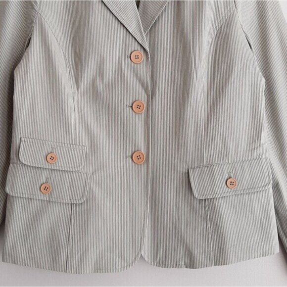 JEANNE PIERRE Textured Stripe Pastel Green Button Front Blazer Jacket Sz L - Picture 4 of 14